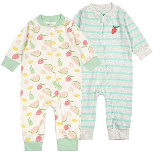 Teach Leanbh Baby 2-Pack 100% Cotton Romper Jumpsuits Two Way Zipper Long Sleeve Footless Sleep and Play