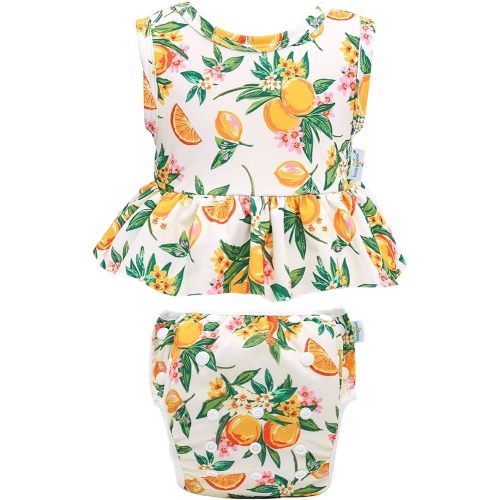 babygoal Baby Girl Swimsuits with Reusable Swim Diaper 2-Piece, Tankini Bathing Suit Swimwear for Infant and Toddler