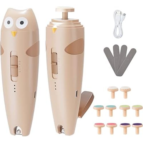 Lictin 2 in 1 Baby Nail Trimmer Electric, Safe Baby Nail File Kit Rechargeable, Baby Nail Clippers with Auto Light for Newborn, Infant, Toddler, Kids, 10 Replacement Grinding Heads, Trim and Polish