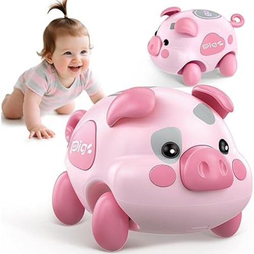 Baby Musical Toys for 6-12-18 Months, Musical Piggy Toys for Toddler 1 Year Old Baby Girl, Infant Crawling Light up Music Toys for Tummy Time Development, 1st Birthday Gift for Boy 7 8 9 10+ Month