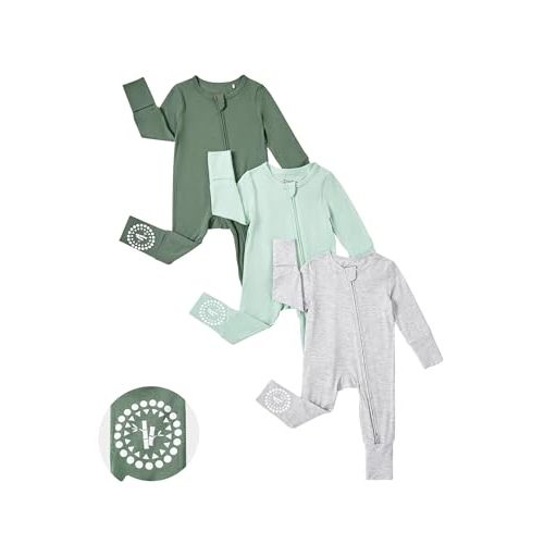 PATPAT Baby Footies Boys Girls - Bamboo Viscose - Zipper & Non-Slip Soles Romper Mitten - Footed & Footless Infant Clothes