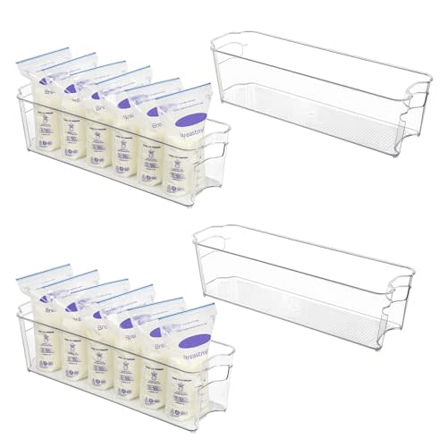 Vtopmart Breastmilk Storage Container 4PCS Set, Clear Freezer and Fridge Organizer Bins, Plastic Storage Bins for Breast Milk, Baby Pouches, Formula, Bottles and Yogurts, 4.3 Width, 14.7" Long