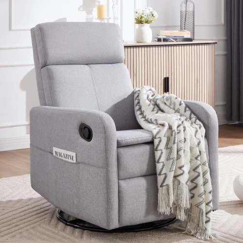 Sfxingyou Swivel Rocking Recliner Chair for Adults, Fabric Solid Print Reclining Sofa for Living Room with Adjustable Headrest