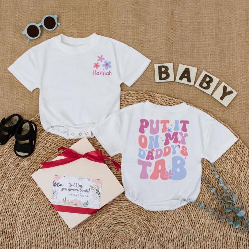 Personalized Put It On Daddy’s Tab Baby Romper, Daddy&#39;s Girl Baby Bodysuit, Funny Father’s Day Baby Outfit, New Dad Gift, Father’s Day Gift