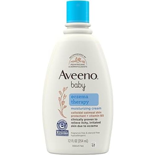 AVEENO BABY Eczema Therapy Moisturizing Cream, Natural Colloidal Oatmeal & Vitamin B5, Moisturizes & Relieves Dry, Itchy, Irritated Skin Due to Eczema, Paraben- & Steroid-Free, 12 fl. oz