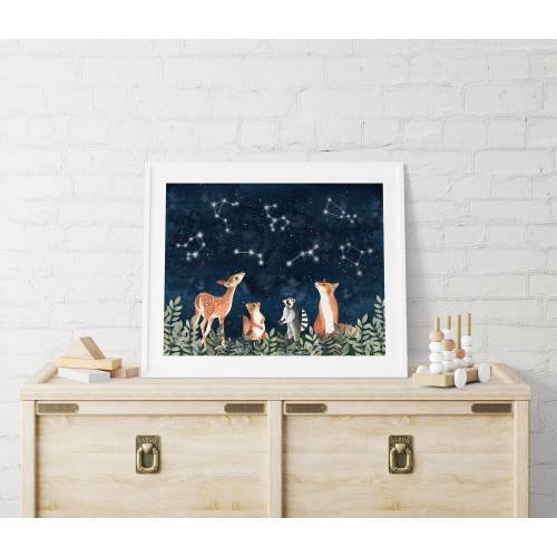Forest animal print, Nursery wall art, Woodland animals, Baby room decor, Fox illustration, Deer painting, Squirrel artwork, Racoon poster