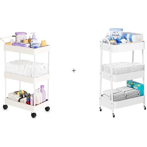 Plastic Baby Diaper Caddy Organizer & Chic Metal Utility Diaper Cart