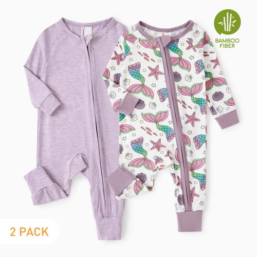 PatPat Bamboo Baby Pajamas Baby Girl Gifts Snug Fit Zipper Long-Sleeved Baby Bodysuits Sleepwear,2Pack,0-24 Months