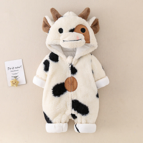 Baby Boy Cow Design Hooded Fluff Romper