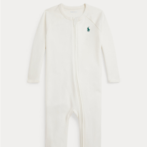 Ralph Lauren Cotton Interlock Footed Coverall (White, Newborn)