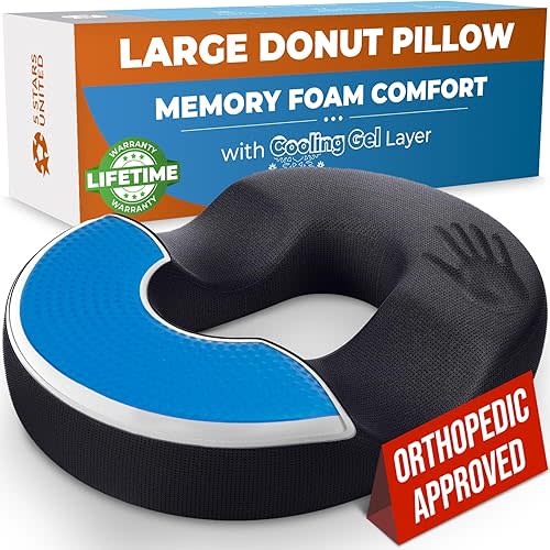 5 STARS UNITED Donut Pillow Hemorrhoid Tailbone Cushion – Large Cushion for Pain Relief – Coccyx, Prostate, Sciatica, Pelvic Floor, Pressure Sores, Pregnancy, Postpartum Recovery, Arctic Black