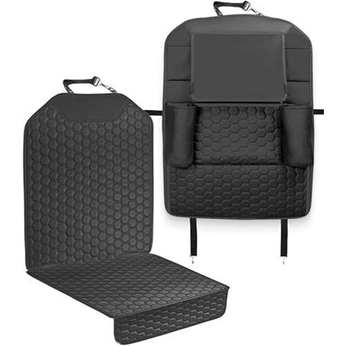 Black Car Seat Set: Backseat Organizers & Waterproof Protector for Child Seats Toy Storage in Black, Brown, Tan Guard Against Dirt, Scratches, Stains on Leather