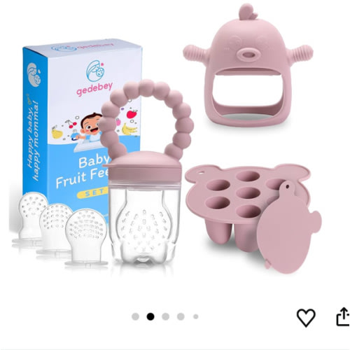 Baby Fruit Feeder & Breastmilk Popsicle Mold Set – 3 Pack Silicone Teething Relief Kit with Food Feeder Pacifier, Freezer Tray with Lid & Baby Teether Toy (Blush)