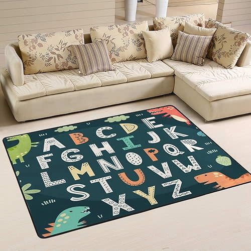 Soft Rug Large Area Rugs, Dinosaur Funny Letters Comfortable Indoor Carpet, Baby Play Mat for Living Room Bedroom Nursery Home Decor Floor Mat 80 X 58 Inch…, Multi