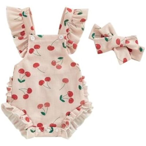 Mtsebmves Toddler Baby Girls Ruffled Sleeveless Romper Summer One-Pieces Jumpsuit Floral Baby Summer Clothes