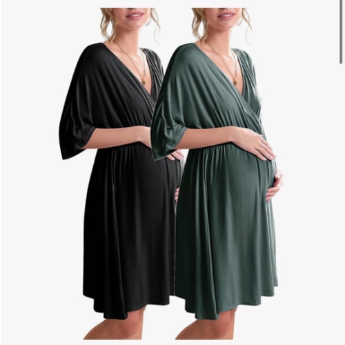 Ekouaer 3 in 1 Labor/Delivery/Hospital Gown 2 Pack Maternity Dress Nursing Nightgown Sleepwear
