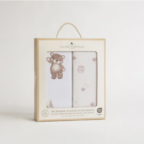 Living Textiles 2 Pack Fitted Sheet Bedside Sleeper Cuddly Bear | Baby Bunting AU