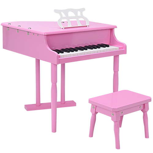 Classical Kids Piano 30 Keys Wood Toy Mini Grand Piano with Bench Pink