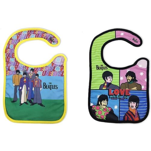 daphyls The Beatles All You Need Is Love Baby Bib 2-Pack Extra Soft, Officially Licensed, Easy Side Closure, Large Size Fits Infant Toddler and Baby