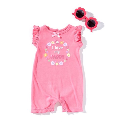 Baby Starters Baby Girls 3-24 Months I Love My Daddy Flutter Sleeve Shortall & Sunglasses 2-Piece Set