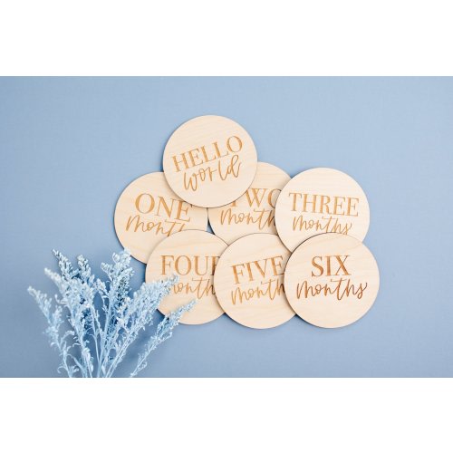 Laser Engraved Baby Milestone Rounds | Monthly Baby Photo Discs | Wood Milestone Rounds | Milestone Cards | Double Sided Milestone Rounds