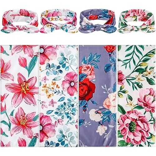 Moukeren 4 Sets Baby Swaddle Newborn Baby Receiving Blankets with Headbands Newborn Floral Printed Swaddle Blanket Infant Swaddle Nursery Swaddling Blankets for Newborn Shower Swaddle Gifts, 4 Design
