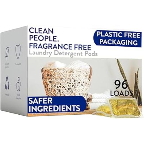 The Clean People Fragrance Free Laundry Detergent Pods - Hypoallergenic Laundry Pods - Ultra Concentrated, Recyclable Packaging, Stain Fighting - Fragrance Free, 96 Pack