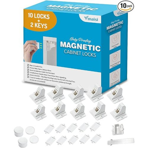 Vmaisi Adhesive Magnetic Locks for Cabinets & Drawers (10 Locks and 2 Keys)