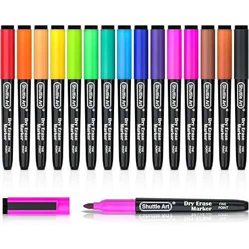 Shuttle Art Dry Erase Markers, 15 Colors Magnetic Whiteboard Markers, Fine Point, Perfect For Writing on Whiteboards, Dry-Erase Boards,Mirrors for School Office Home