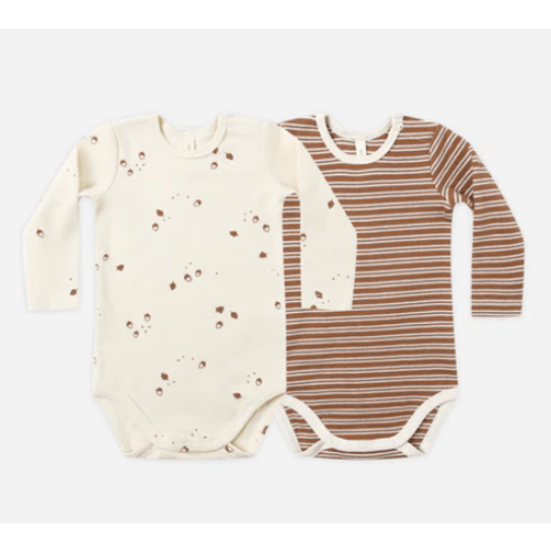 Ribbed Bodysuit, 2 Pack || Cedar Micro Stripe, Acorns – Quincy Mae