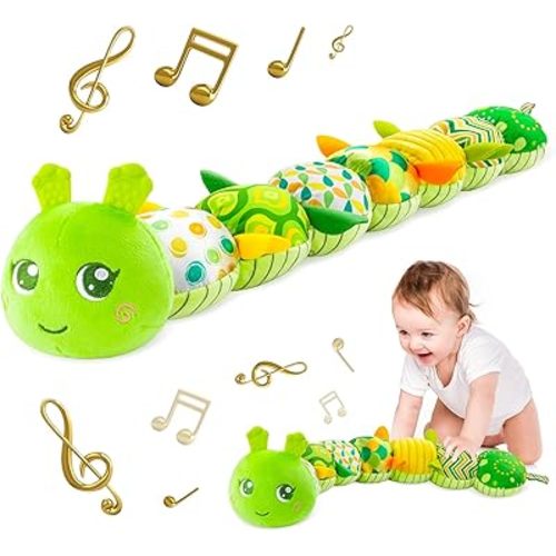 Infant Baby Musical Multi-Sensory Caterpillar, Stuffed Animal Activity Soft Toys, for Tummy Time Newborn 0-3-6-12 Months Boy and Girls,Green