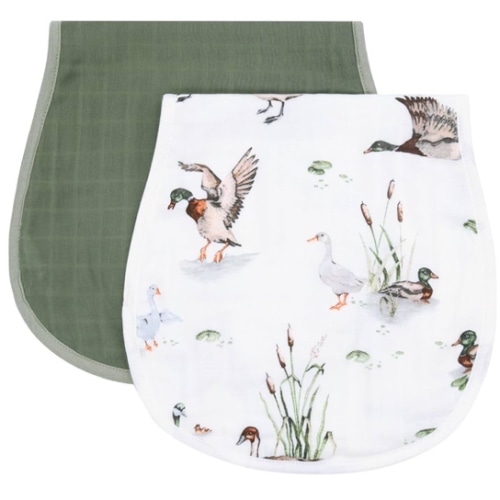 LifeTree Muslin Baby Burp Cloths - 2 Pack 70% Viscose from Bamboo and 30% Cotton Large 22'' by 10'' Absorbent Milk Spit Up Rags - Burping Cloths for Newborn, Girls Boys, MallardDuck & Olive