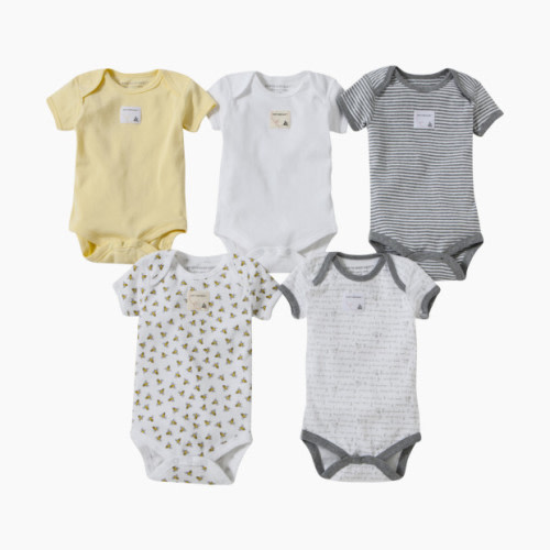 Burt's Bees Baby Organic Short Sleeve Bodysuit (5 Pack) - Sunshine, 0-3 Months