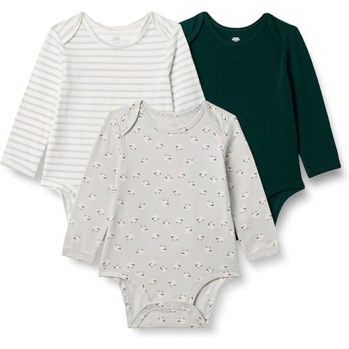 Baby Cotton Long Sleeve Bodysuits Green (3-6 Months)