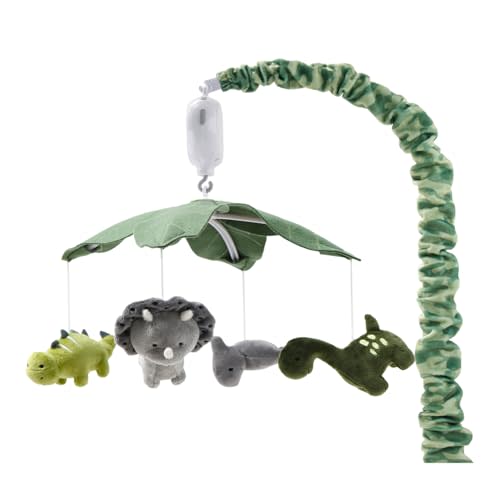 The Peanutshell Crib Mobile for Boys or Girls - Grey and Green Camo Musical Baby Crib Mobile with 12 Lullabies, Dino Baby Mobile Crib Dinosaur Nursery Decor