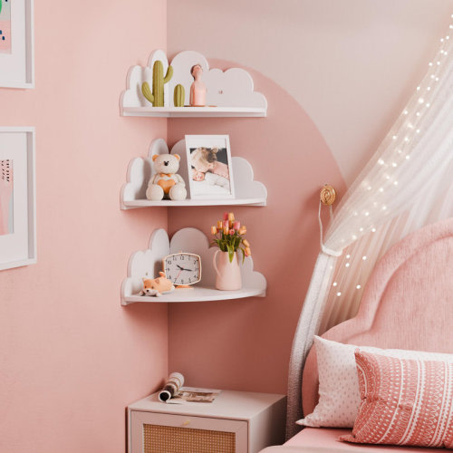 OUMIKEJI Cloud Floating Corner Shelves - Set Of 3 Cloud Corner Wall Shelves, White Corner Shelf Nursery Wall Deor, Small Cute Cloud Dispaly Shelf Wall Mounted | Wayfair