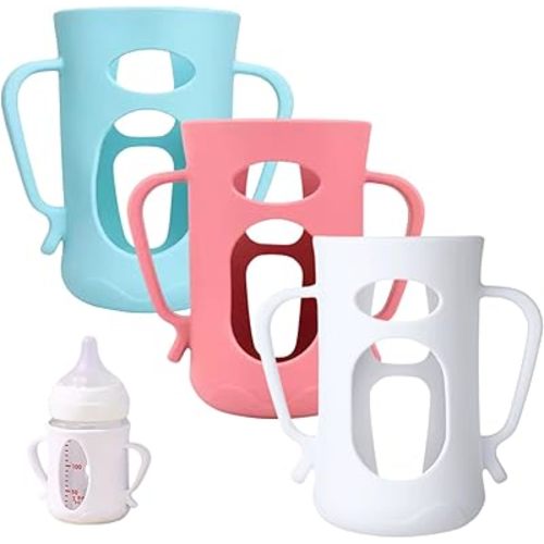 3Pack Silicone Sleeves Compatible with Pigeon Bottles for 8.1 oz, Anti Breakage Glass Bottle Holder with Handles, Quick Install, Easy to Clean
