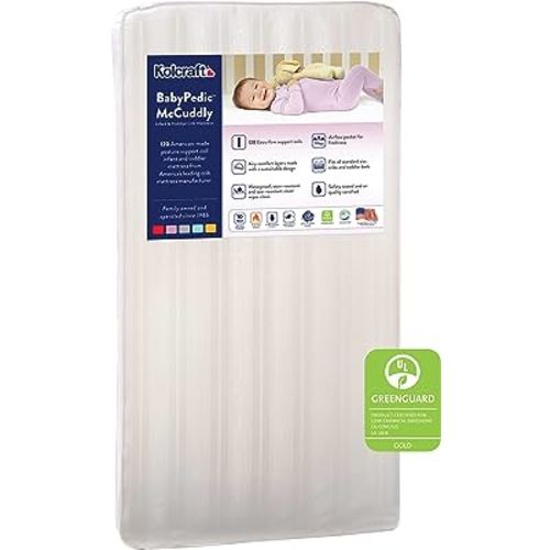 Kolcraft BabyPedic Premium Hypoallergenic Waterproof Standard Baby Crib Mattress Plus Toddler Bed Fit, Airy Comfort, 120 Coils, GREENGUARD Air Quality Certified, Made in USA, 52x28 (Amazon Exclusive)