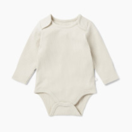 MORI Ribbed Long Sleeve Bodysuit - Ecru, 0-3m