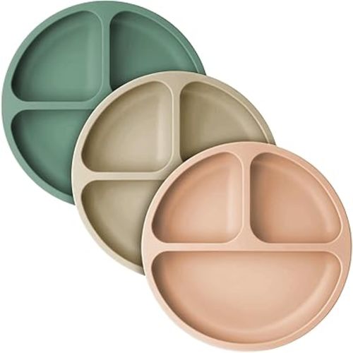 Cutebe 3 Pack Suction Plates for Baby Food Grade Silicone Baby Plates with Suction Microwave & Dishwasher Safe Toddler Plates Divided Design & Raised Edges Toddler Dishes for Feeding