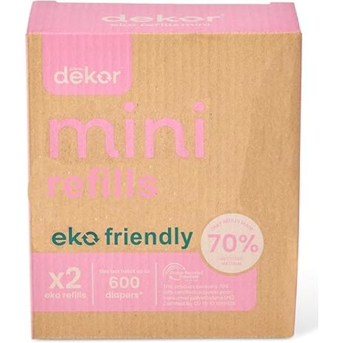 Diaper Dekor Eko Mini Refills, 2 Count | ONLY Eco-Friendly Diaper Pail Refills Made With 70% Recycled Materials | Quicker, Easier & More Cost Effective than Trash Bags | Unscented