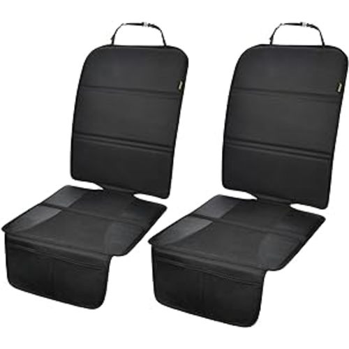 Car Seat Protector, 2 Pack Auto Seat Protectors for Child Car Seat with Thick Padding, Seat Cover Mat for Under Baby Seat to Protect Leather Seats, Black - Pure Black