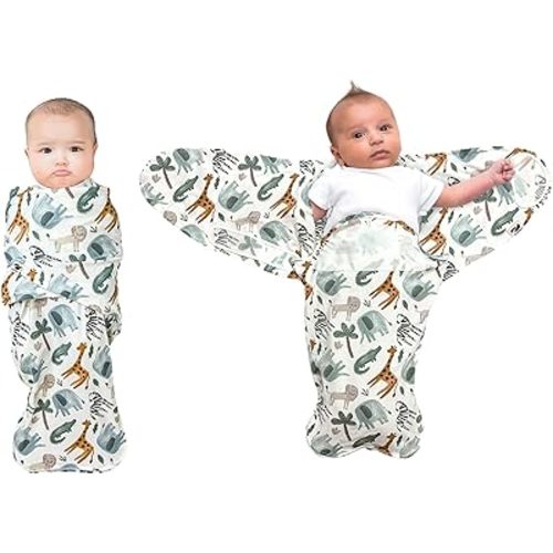 Norani Baby Snugababe Swaddle Pod: Secure arm Inserts, Easy-Zip for Diaper Changes, Parents Award Winner for Best Sleep, Safari