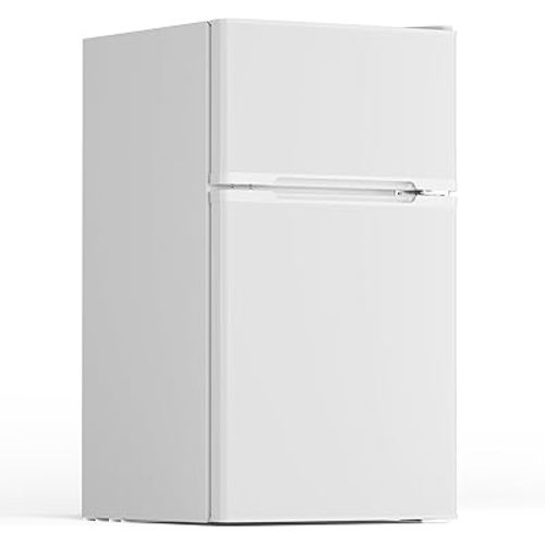 3.1 Cu.Ft Small Fridge with Freezer,Compact Refrigerator with 2 Doors,Mini Fridge with Adjustable Removable Glass Shelves for Bedroom,Dorm or Apartment,White