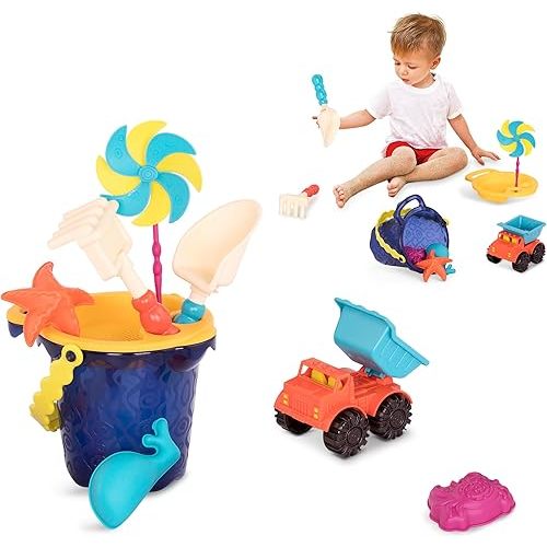 B. toys- Sands Ahoy Medium Bucket Set- Water & Sand Playset- Beach Playset- 9 Unique Sand & Water Toys- 18 months +