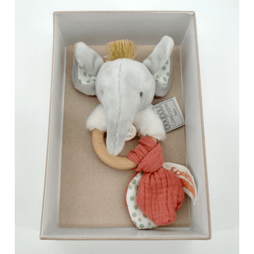 Doudou et Campagnie Baby Rattle Plush Elephant Couleurs Savane Paris