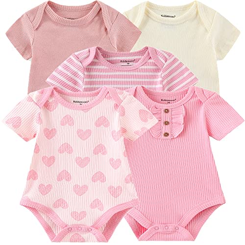 Kiddiezoom Newborn Baby Unisex Cotton One-Piece Bodysuits Baby Gift 5-Pack Baby Clothes