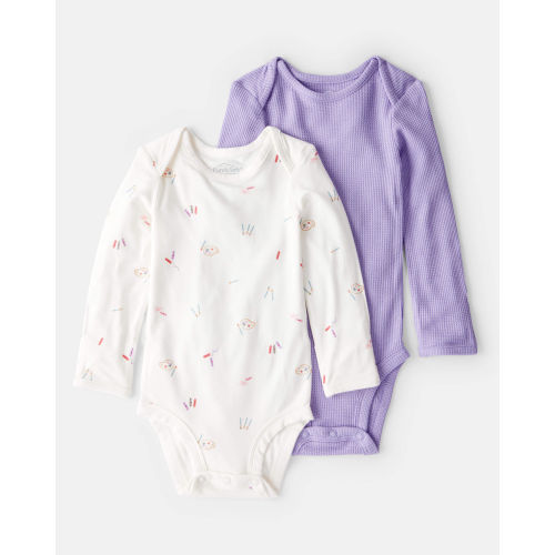 Baby Girl Paint Print PurelySoft Long-Sleeve Multipack Bodysuits - White/Purple
