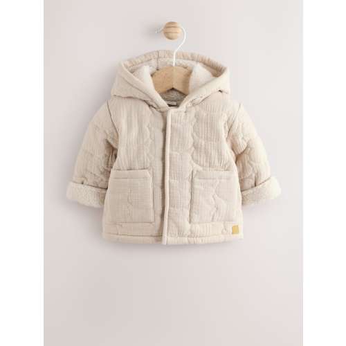 Ecru Bear Print Quilted Baby Zip Through Jacket