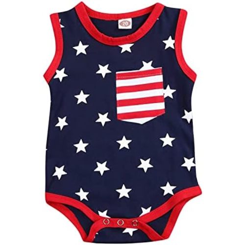 MAMAMI 4th Of July Romper Newborn Baby Girls Boys American Flag Bodysuit Summer Outfits 0-18M